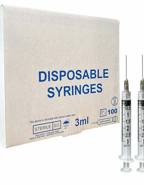 Load image into Gallery viewer, BB06/25 Generic 3ml 22G 1" Luer Lock Disposable Syringes 100 Count
