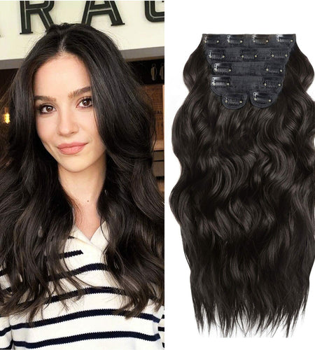 BHF 20in Wavy Clip In Synthetic Hair Extensions Full Head 6pcs Dark Brown