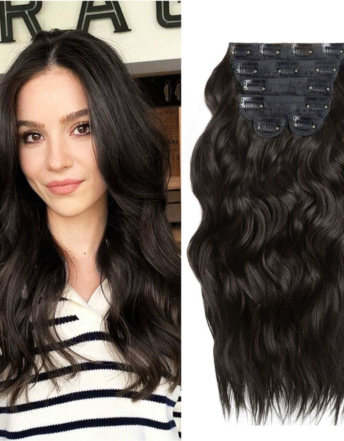 Load image into Gallery viewer, BHF 20in Wavy Clip In Synthetic Hair Extensions Full Head 6pcs Dark Brown
