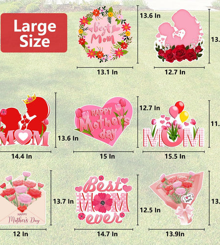 Arosche Mothers Day Yard Signs 8pcs with Stakes Outdoor Party Decorations