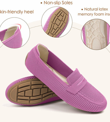Lrtyu Womens Knit Driving Loafers Comfortable Slip On Casual Pink Size 7