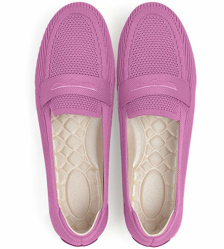 Lrtyu Womens Knit Driving Loafers Comfortable Slip On Casual Pink Size 7