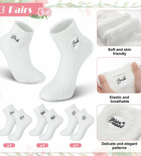 Skicuff 3 Pairs Bridesmaid Fuzzy Coral Fleece Socks Women Wedding Gifts