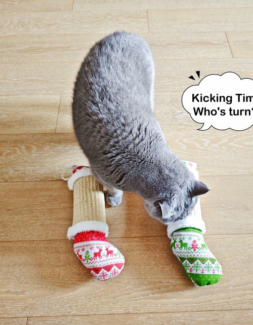 Load image into Gallery viewer, FuneeTop Interactive Cat Kicker Toy Stocking Shape 12'' Natural Sisal Red
