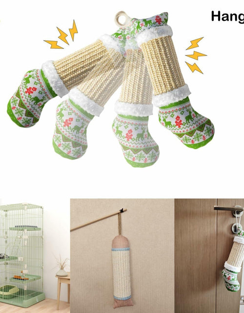 Load image into Gallery viewer, FuneeTop Interactive Cat Kicker Toy Stocking Shape 12'' Natural Sisal Red
