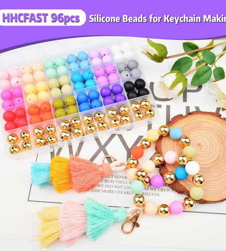 96PCS 15mm Silicone Beads Kit 19 Colors Round DIY Crafts Bracelet Necklace