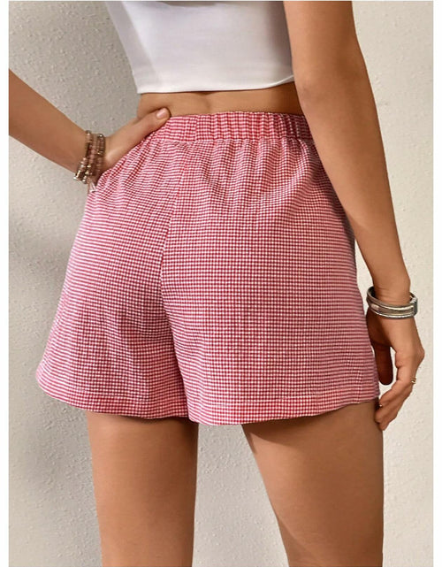 Load image into Gallery viewer, Verdusa Women's Plaid Print Elastic Waist Casual Shorts Red White Size S
