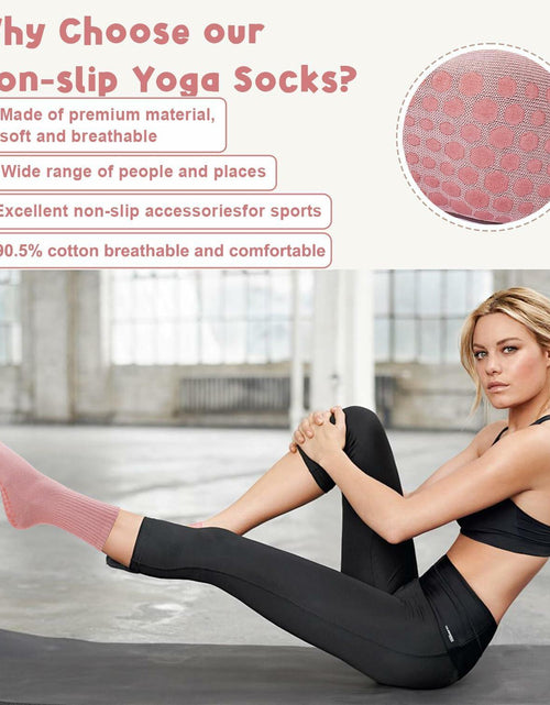 Load image into Gallery viewer, Pilates Socks with Grips Women Non Slip Cotton Yoga Ballet Crew 3 Pairs US 5-9
