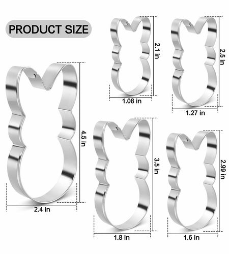 Easter Bunny Cookie Cutter Set Stainless Steel 5 Pieces Holiday Party