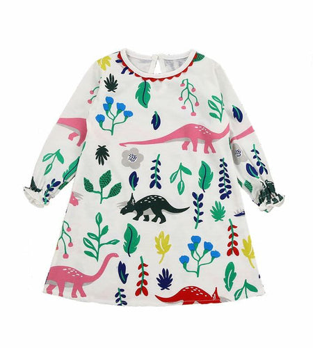 Adorable Girls Toddler Long Sleeve Cotton Dress Cartoon Bird 6T