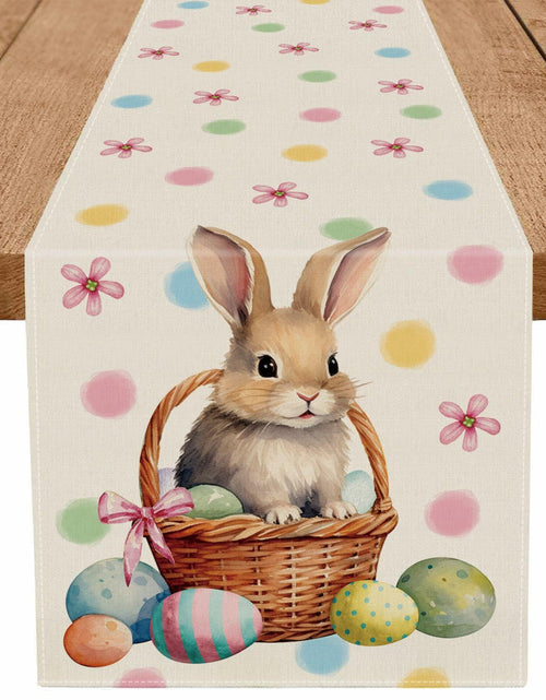 Load image into Gallery viewer, QIONG MENG Easter Table Runner Bunny Eggs Basket Flowers 13x72 Inch
