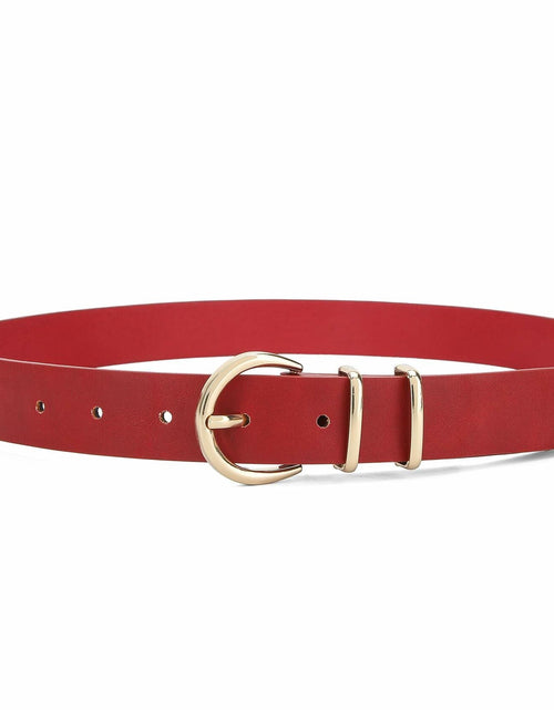 Load image into Gallery viewer, Earnda Women's Faux Leather Waist Belt Red Gold Buckle Large Size L
