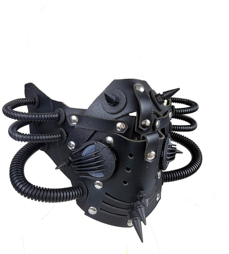 Ubauta Steampunk Leather Mask Adjustable Rivets Tubular Design Black