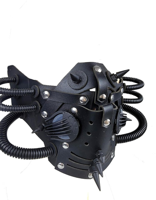 Load image into Gallery viewer, Ubauta Steampunk Leather Mask Adjustable Rivets Tubular Design Black
