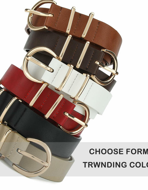 Load image into Gallery viewer, Earnda Women's Faux Leather Waist Belt Red Gold Buckle Large Size L
