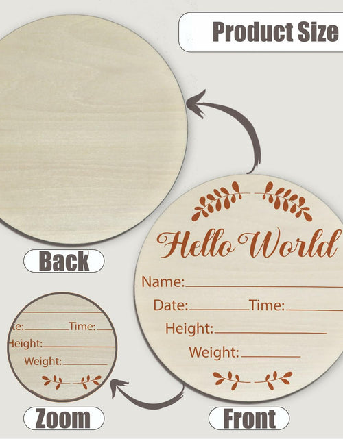 Load image into Gallery viewer, Hello World Olive Branch Newborn Sign 6" Round Birch Wood Baby Plaque
