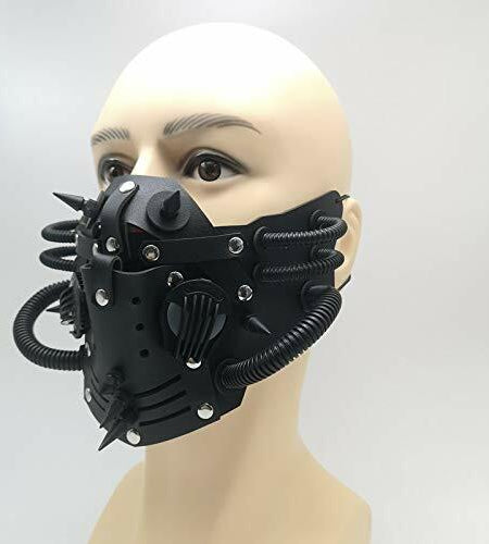 Ubauta Steampunk Leather Mask Adjustable Rivets Tubular Design Black