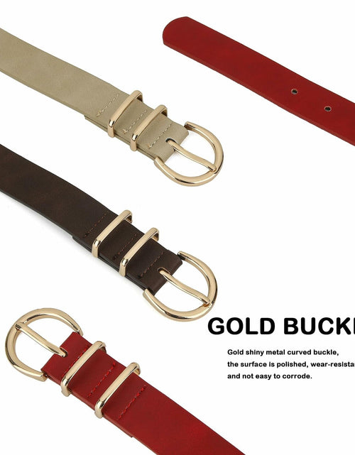 Load image into Gallery viewer, Earnda Women's Faux Leather Waist Belt Red Gold Buckle Large Size L
