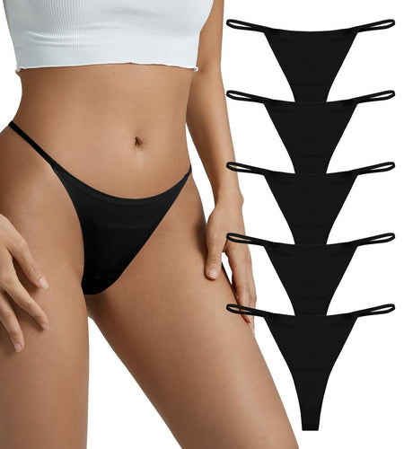 SHARICCA Women Seamless G-String Thongs Low Rise Underwear Black 5 Pack XL