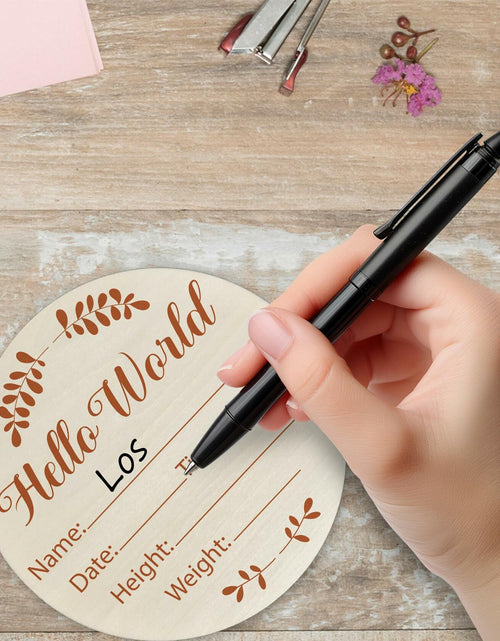Load image into Gallery viewer, Hello World Olive Branch Newborn Sign 6" Round Birch Wood Baby Plaque
