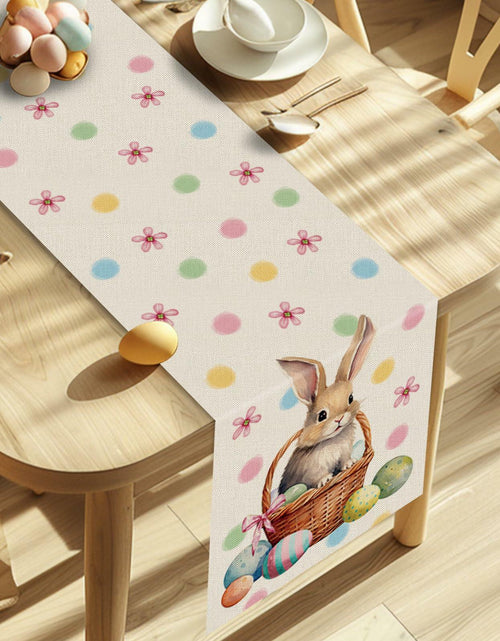 Load image into Gallery viewer, QIONG MENG Easter Table Runner Bunny Eggs Basket Flowers 13x72 Inch
