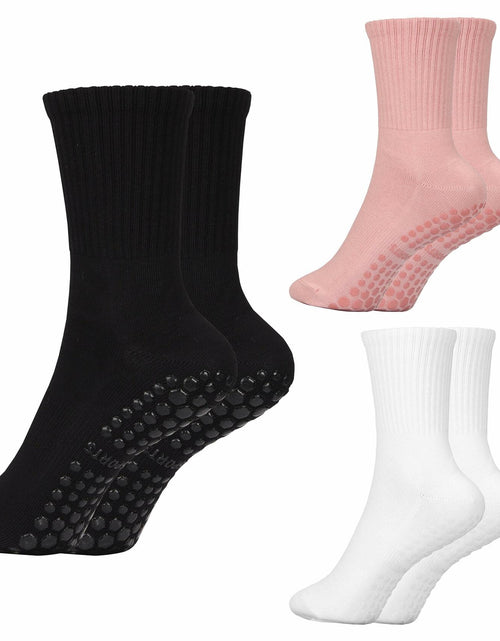 Load image into Gallery viewer, Pilates Socks with Grips Women Non Slip Cotton Yoga Ballet Crew 3 Pairs US 5-9
