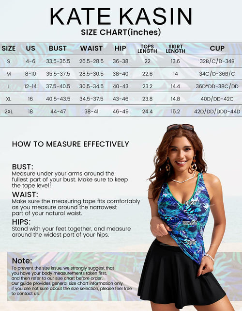 Load image into Gallery viewer, Kate Kasin Women's Tummy Control Tankini Swim Dress Blue Leaf Size S
