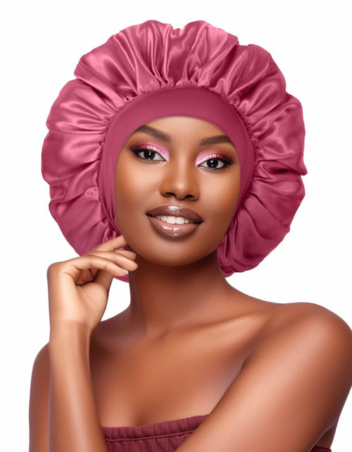 Load image into Gallery viewer, Satin Bonnet 2 Pack Silk Hair Bonnets Black Peacock Blue Pink
