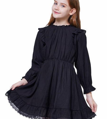 WULFUL Girls Long Sleeve A-line Belted Dress Navy Size 11-12