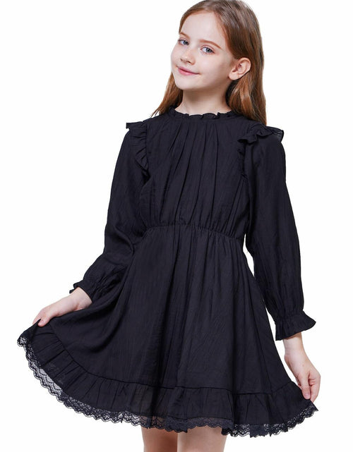 Load image into Gallery viewer, WULFUL Girls Long Sleeve A-line Belted Dress Navy Size 11-12
