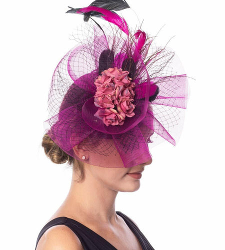 Lucky Leaf Fascinators Hair Clip Headband Pillbox Hat Fuschia Medium