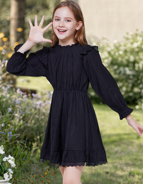 Load image into Gallery viewer, WULFUL Girls Long Sleeve A-line Belted Dress Navy Size 11-12
