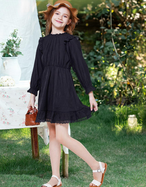 Load image into Gallery viewer, WULFUL Girls Long Sleeve A-line Belted Dress Navy Size 11-12

