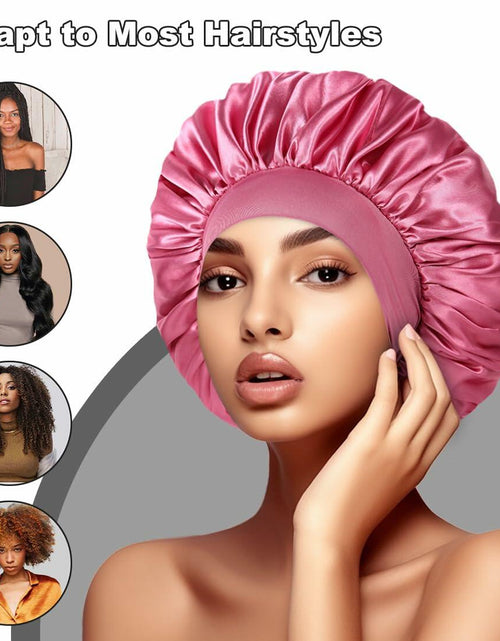Load image into Gallery viewer, Satin Bonnet 2 Pack Silk Hair Bonnets Black Peacock Blue Pink
