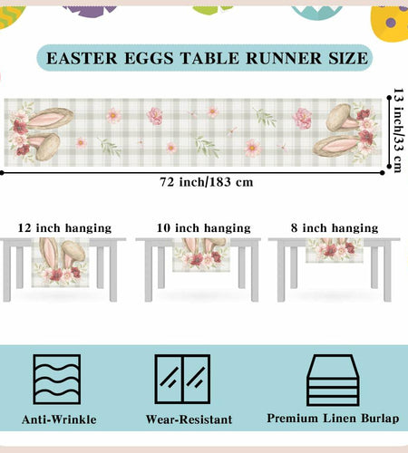 Watercolour Linen Easter Table Runner Spring Holiday Decor 13x72 Inch
