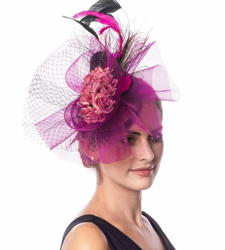 Lucky Leaf Fascinators Hair Clip Headband Pillbox Hat Fuschia Medium