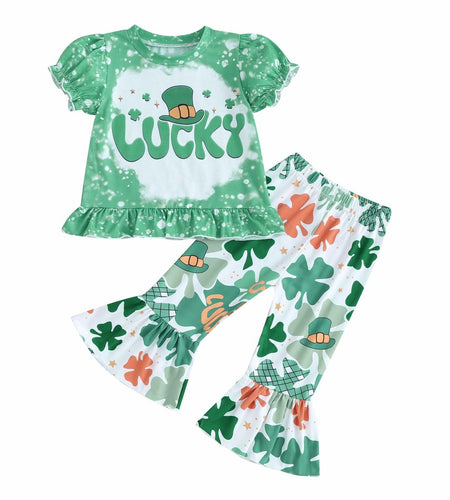 FYBITBO Toddler Baby Girl St Patricks Day Clover T Shirt Bell Bottoms 18-24M