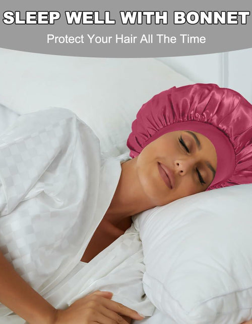Load image into Gallery viewer, Satin Bonnet 2 Pack Silk Hair Bonnets Black Peacock Blue Pink
