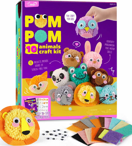 Pom Pom Craft Kit DIY Plush Animal Art Project Kids Ages 6-9