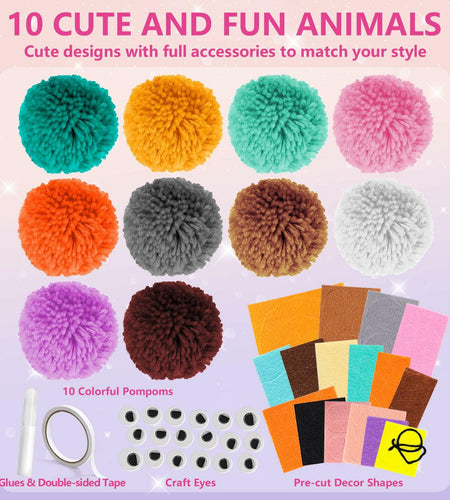 Pom Pom Craft Kit DIY Plush Animal Art Project Kids Ages 6-9