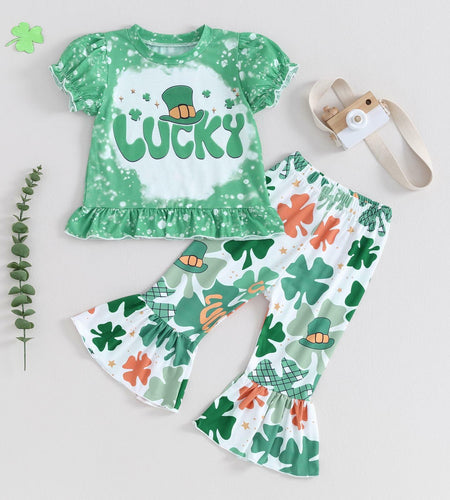 FYBITBO Toddler Baby Girl St Patricks Day Clover T Shirt Bell Bottoms 18-24M