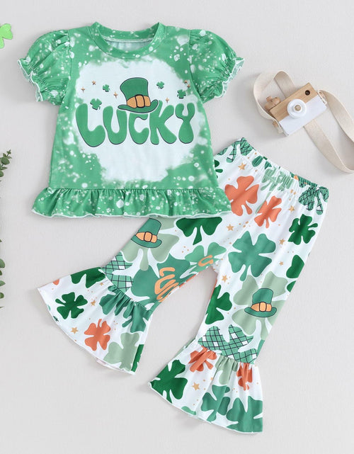 Load image into Gallery viewer, FYBITBO Toddler Baby Girl St Patricks Day Clover T Shirt Bell Bottoms 18-24M
