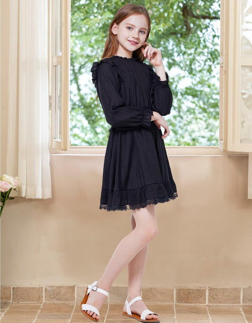 Load image into Gallery viewer, WULFUL Girls Long Sleeve A-line Belted Dress Navy Size 11-12
