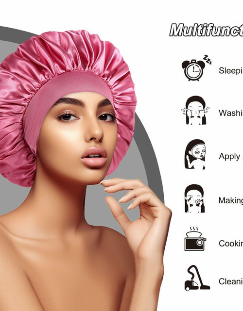Load image into Gallery viewer, Satin Bonnet 2 Pack Silk Hair Bonnets Black Peacock Blue Pink
