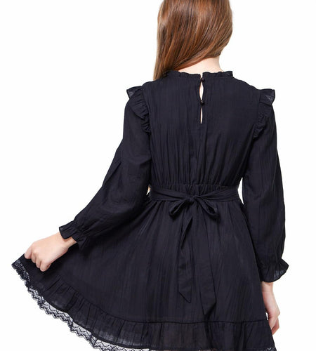 WULFUL Girls Long Sleeve A-line Belted Dress Navy Size 11-12
