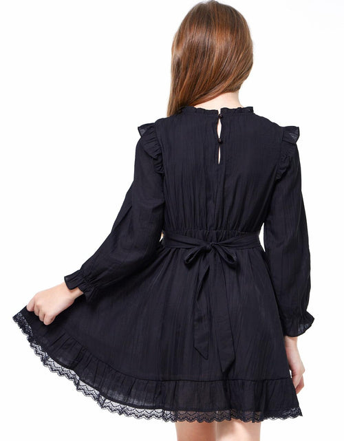 Load image into Gallery viewer, WULFUL Girls Long Sleeve A-line Belted Dress Navy Size 11-12

