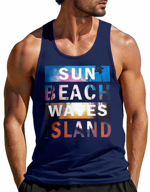 Load image into Gallery viewer, Men's Graphic Letter Printed Muscle Tank Top Blue Size Large
