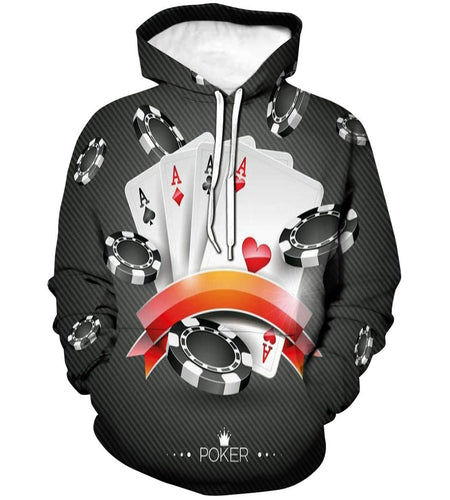 Cerbukt Men's 3D Novelty Hoodie Poker Cards Spread Chips Size 2XL