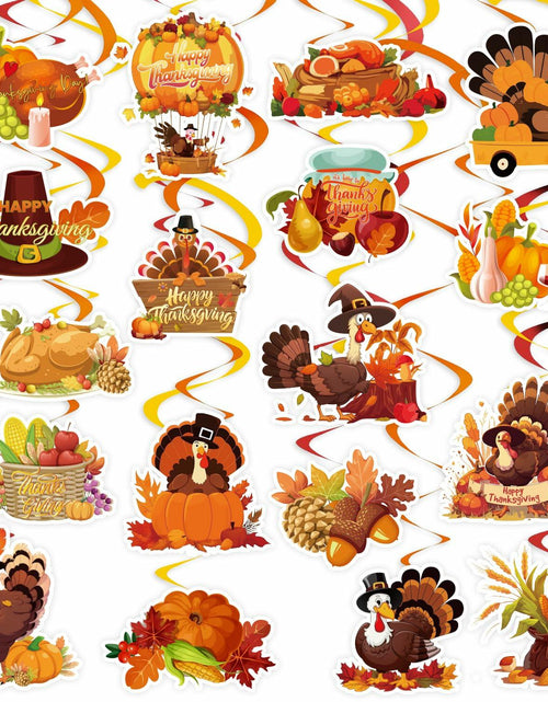 Load image into Gallery viewer, 36 PCS Thanksgiving Hanging Swirls Ceiling Streamers Turkey Pumpkin Leaves

