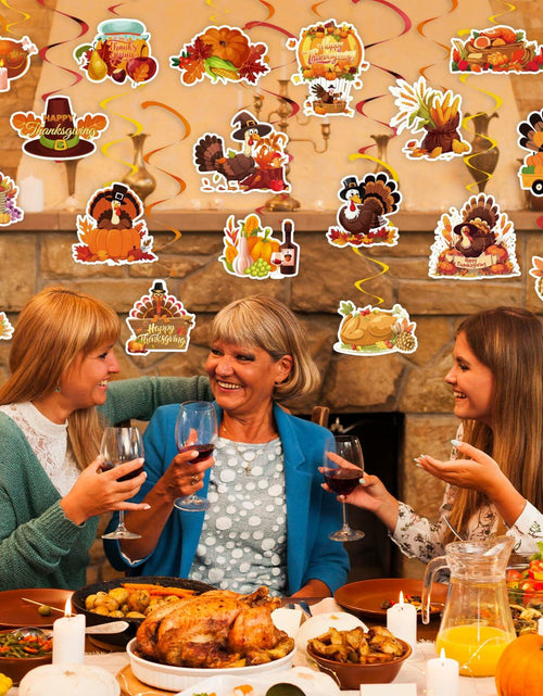 Load image into Gallery viewer, 36 PCS Thanksgiving Hanging Swirls Ceiling Streamers Turkey Pumpkin Leaves
